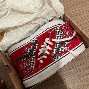 Vans Big Kids Red and Black Flame Checkered Sneakers